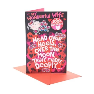 Image of UK Greetings Valentine&#039;s Day Card For Wife Cute Design with Badge
