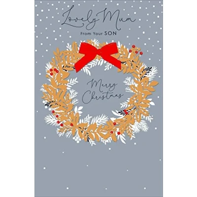 Image of Mum From Your Son Traditional Foiled Christmas Greeting Card Special Xmas Cards