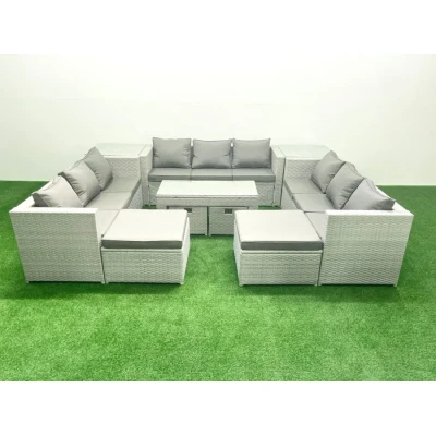 Image of Outdoor Rattan Garden Furniture Set with Grey Cushions Luxury 13 Seater Coffee Table and 2 Side Tables For Conservatory,Patio Fimous