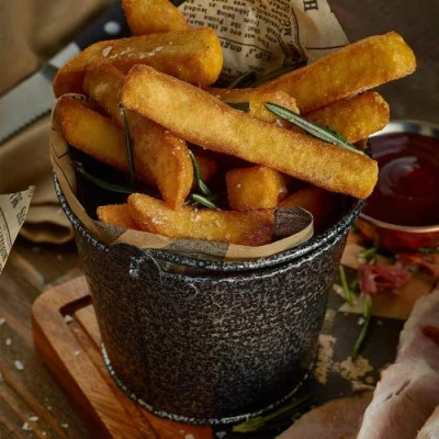 Image of Genware Galvanised Steel Serving Bucket Hammered Silver 10cm Rustic Food Presentation Chip