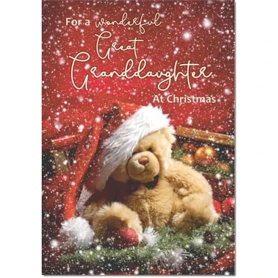 Image of doodlecards Great Granddaughter Christmas Card Bear with Santa Hat Medium Size for Plain Envelope