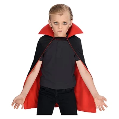 Image of amscan 9918096 Kids Halloween Double Layered Reversible Hooded Cape with Velcro Neck Fastening
