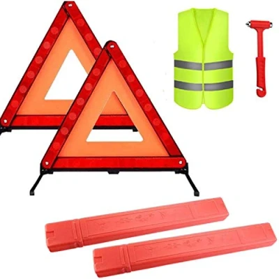 Image of Warning Triangle Kit 4 Pack Foldable Safety Car Roadside Emergency with Reflective Visibility Vest Hammer for Breakdowns Emergencies