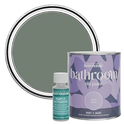 Image of Rust Oleum Green Water Resistant Bathroom Tile Paint in Matt Finish Serenity 750ml
