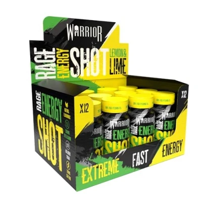 Image of Warrior Rage Energy Shot Pre Workout Drink 12 x 60ml Ready to Supplement 200mg Caffeine Natural Flavourings, No Added Sugar Includes Vitamin B6 &amp; B12 (Lemon Lime)