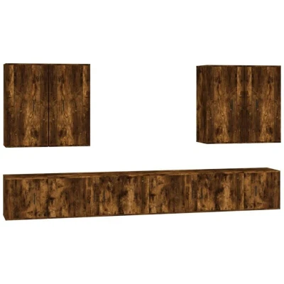 Image of vidaXL 8 Piece TV Cabinet Set Smoked Oak Engineered Wood