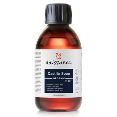 Image of Naissance Organic Liquid Castile Soap (no. 407) 225ml Natural, Vegan, Unscented, SLS and SLES Free for Homemade Beauty, Hand Wash, Dish