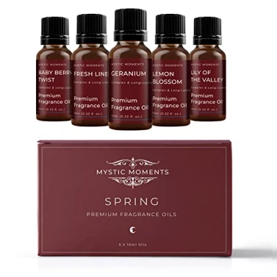 Image of Mystic Moments Spring Fragrance Oil gift Starter Pack 5x10ml Baby Berry Twist, Fresh Linen, Geranium, Lemon Blossom, Lily of the Valley Perfect as a