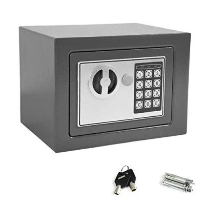 Image of Digital Electronic Safe Box for Home Office, 4.6 Litre Small 6.7x 9 x 6.7 Grey, with 2 Emergency Keys, Wall Floor Mounted Cabinet Safes Security
