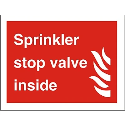 Image of Seco Sprinkler Stop Valve Inside &amp; Fire Sign, 300mm x 200mm Self Adhesive Vinyl