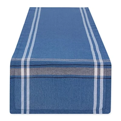 Image of DII French Stripe Dining Table Collection Farmhouse Style Runner, 14x108 Inches, Blue Chambray