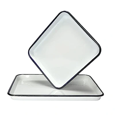 Image of MBLUE 1PCS Handcrafted Vintage Tray White Enamel Home Cake Oven Baking Square Retro Plates (35CMX45CMX3.5CM)