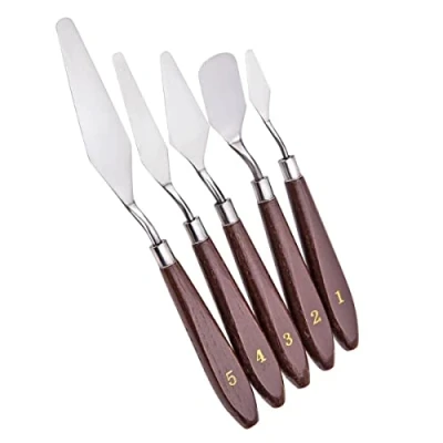 Image of 5 Pcs Painting Knife Set, Stainless Steel Spatula Palette Knives with Wooden Handle, Color Mixing Scraper Set for Epoxy, Acrylic Pouring Painting, Cake Icing