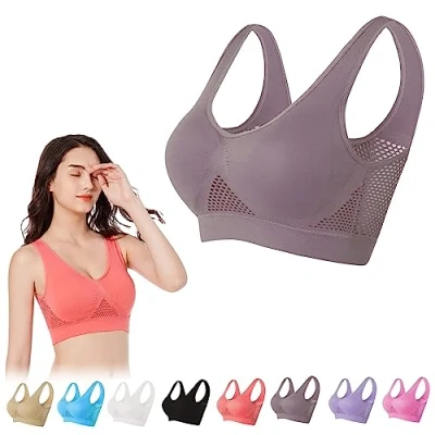 Image of Breathable Cool Lift Up Air Bra, Seamless No Underwire Permeable Cooling Comfort Bra,Mesh Sports Bras for Women (Grey,XXL)