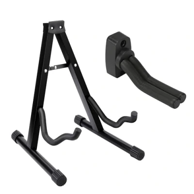 Image of Albert Austin Guitar Stand Stable A Frame Design Foldable with Padded Foam Arms Anti Slip Feet Easy to Install Bass and Acoustic Wall Mounted Hook Universal Fits All Guitars