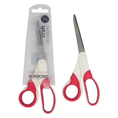 Image of Korbond 110358 Craft 7 Inch Soft Grip Professional, Household, Fabric, Paper Scissors. Ambidextrous for Right &amp; Left Handed , Silver