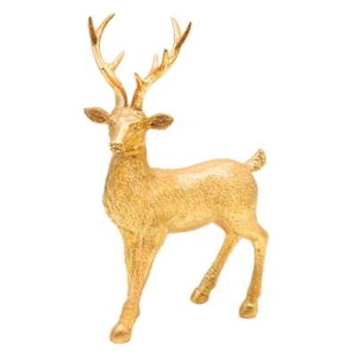 Image of Ceramic Decorative Figurine, Modern Statue, Country House Sculpture as Deer in Gold Glitter, Standing, L/W/H: 19 x 9 28 cm