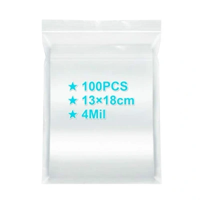 Image of Ziplock Bags 13x18cm, 100PCS, 4 Mil Extra Thick Medium Size Clear Plastic Resealable with Lock Seal Zipper, Storage Pouches Grip for Jewelry Mask Incense Packaging