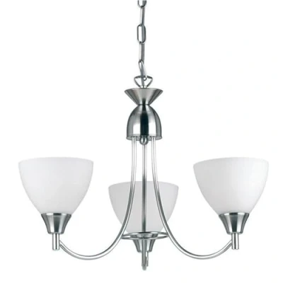 Image of Alton 3 Light Multi Arm Ceiling Pendant Satin Chrome, Matt Opal Glass, E14