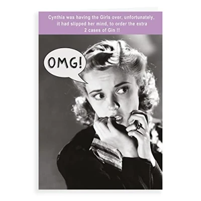 Image of Regal Publishing Humour Funny Birthday Card OMG 2 cases gin 7 x 5 inches