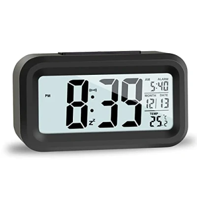 Image of JOPHEK LCD Digital Alarm Clock, Travel Clock with Temperature Snooze Function, Light Control, Intelligent for Bedroom, Home, Office