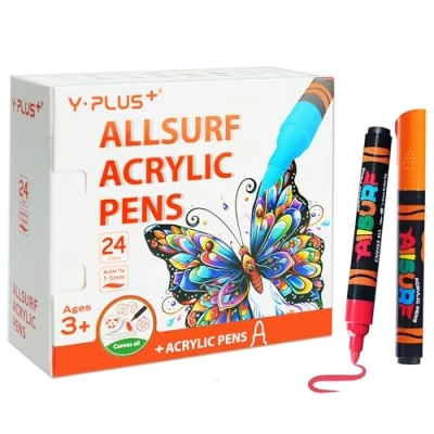 Image of YPLUS Acrylic Paint Pens for Kids, Permanent Fabric Markers Waterproof, Painting Rock Clothes Wood and More 24 Colours