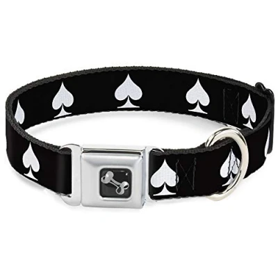 Image of Dog Collar Seatbelt Buckle Spade Black White 11 to 17 Inches 1.0 Inch Wide