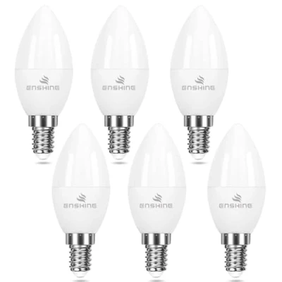 Image of Enshine E14 LED Light Bulb, 5W 470lm Small Edison Screw Candle Bulbs, Warm White 2700K, Energy Saving Non Dimmable, Pack of 6