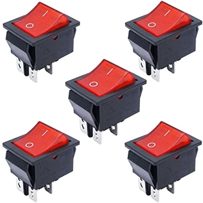 Image of Taiss/5Pcs Rocker Switch 4 Pins 2 Position ON/Off AC 10A/125V 6A/250V DPST Red LED Light Illuminated Boat KCD4 Toggle KCD2 201N R