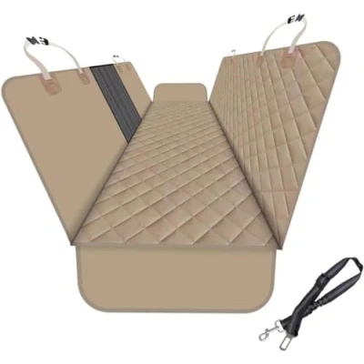Image of GXT Dog Back Seat Cover for Car SUV and Truck with Mesh Windows, Scratch Water Resistant Material, Upgraded Version, Deep Khaki (with Leash)