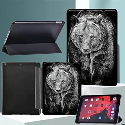 Image of Case For iPad 9/8/7 (10.2 Inch, 2021/2020/2019 Model, 9th/8th/7th Gen) Leather Multi Function Stand Cover With Auto Sleep Wake Air 3rd gen 10.5 (2019), Pro (2017) (Bear)