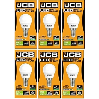 Image of JCB LED 6 X 6w = 40w SES/E14 Golf Ball Bulbs Screw Cap 470lm Warm White 3000k Non Dimmable [Energy Class A+]
