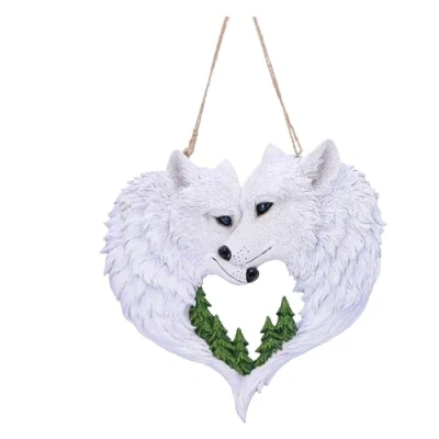 Image of Nemesis Now Snow in Love Hanging Sculpture 20cm, Resin, White, Wolf Wall Decoration, Art, Giftware, Cast the Finest Expertly Hand Painted