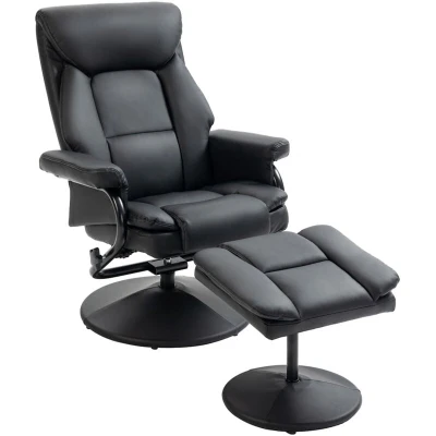 Image of Pu Leather Swivel Recliner Armchair with Ottoman, Black Homcom