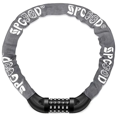 Image of SPGOOD Bike Locks Heavy Duty/Bicycle Chain/Cycling Lock (14 Colors) 5 Digits Codes Resettable 100,000 for Cycle, Moto, Door, Gate Fence 830mm Length(Grey)