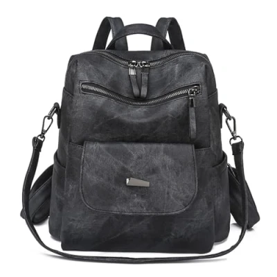 Image of Travel Rucksack Women Backpacks Anti Theft, PU Leather Fashion Handbag for Travel, High Capacity Shoulder Bags Waterproof School Retro Ladies Backpack Work Daypack (Black)