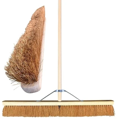 Image of 36 Soft Broom Outdoor Yard Brush with Natural Coco Bristle Durable Metal Stay Arm &amp; Large 4ft 6in (120cm) Wooden Handle Heavy Duty Garden Sweeping