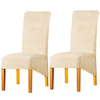 Image of LANSHENG Dining Chair Slipcovers, Covers for Chairs, Stretch Removable Washable Velvet High Back XL Kitchen Seat Protector Room, Home, Wedding(Beige, Set of 2)