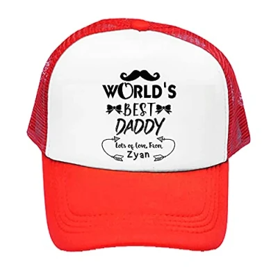 Image of Personalised World&#039;s Best Daddy Fathers Day Moustache/Bow Love Any Name Funny Gift for Dad Birthday Adjustable Mesh Baseball Cap Hat Trucker hat. (Red)