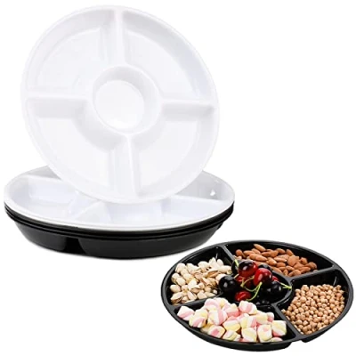 Image of 6 Pack Compartment Trays, Serving Platters for Parties, Reusable Plastic 5 Sectional Tray Plate,Catering Trays use Appetizers, Salads, Nibbles, Snacks, Party Food(12 Inch)