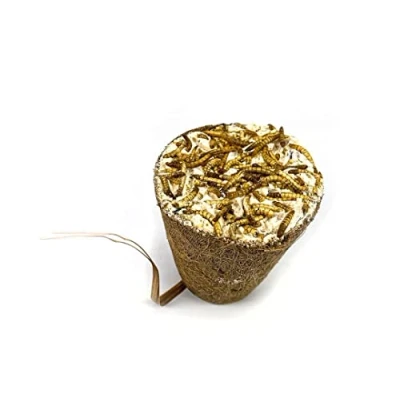 Image of Chubby Suet Filled Coconut Coir Fibre Bell Topped With Peanuts or Mealworms For Wild Birds 200g (Mealworms, Single)
