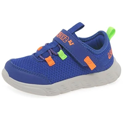 Image of Skechers 407303N BLOR Trainers, Blue Textile/Synthetic/Orange &amp; Lime Trim, 3 UK