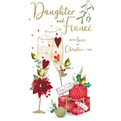 Image of Daughter &amp; Fiance Embellished Christmas Card Hand Finished Champagne Cards XCDC408