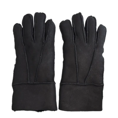 Image of Infinity Leather Unisex Black Sheepskin Suede Gloves with Roll Up/Down Cuff