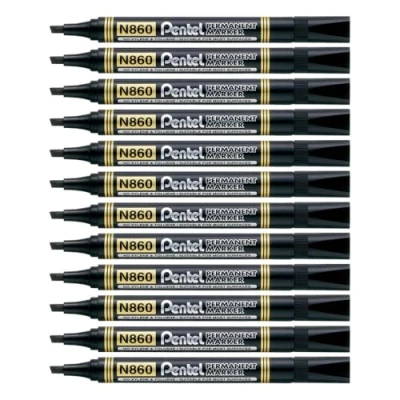 Image of Pentel N860 Chisel Permanent Marker Black (Pack of 12),20 g 12)
