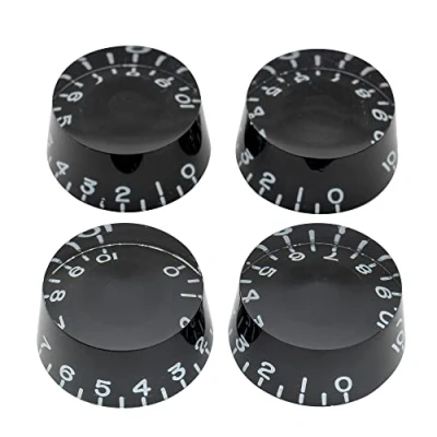 Image of Musiclily Pro Left Handed Metric Size 18 Splines Bell Top Hat Control Knobs for Asia Import Guitar Bass Split Shaft Pots, Amber(Set of 4)