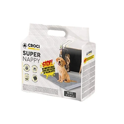 Image of Croci Super Nappy Activated carbons Hygienic Mats for Dogs 57x54 cm 60 pieces, Underpads and Pets, Dog Cat Pee Ultra Absorbent Disposable, Tear proof Anti odour
