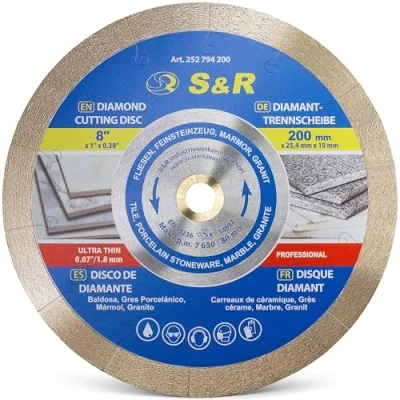 Image of S&amp;R Diamond Saw Blade 200 * 25,4 7 mm (1,6 mm), table saw, for porcelain, fine stoneware, hard tiles, granite