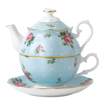 Image of Royal Albert Modern Vintage Tea for One, 2 piece, Polka Blue