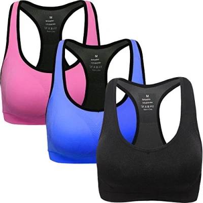 Image of ANGOOL Women&#039;s Sports Bra Padded High Impact Racerback Comfy Yoga Workout Bra, S Fit 30BC 30D 32BC 32D 34BC, Blue+white+green